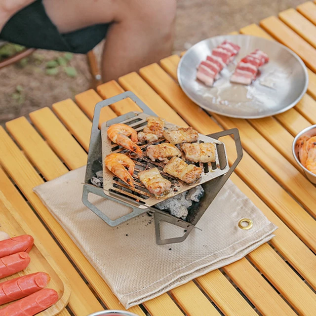 Poêle à bois pliable en acier inoxydable, gril portable, réchaud  multifonction, barbecue de camping, filet T1 - AliExpress