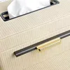 Leather Storage Tray Creative Gold Plated Rectangle Office Desktop Ornament Western Restaurant Tissue Box Modern Home Decoration 6