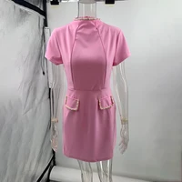 Tornova Elegant Beaded Short Sleeve Dress Female High Waisy Solid Splice Mini Dress Commuting Party Outfits Bodycon Chic Female - Image 5