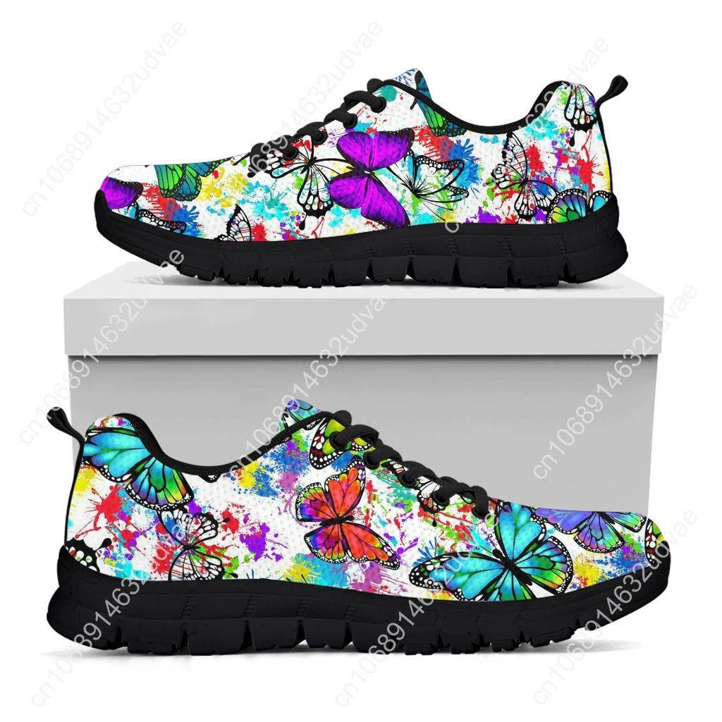 2022 New Fashion Girls Casual Sneakers Pretty Butterflies Gradient Tie Dye 3D Print Women Flat Shoes Lace up Zapatos