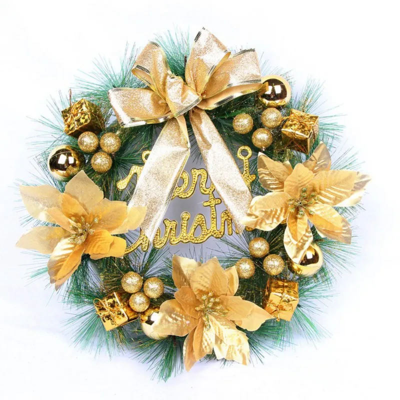 Guirnalda navideña artificial LED de 30/40 cm para decoración de puerta de entrada, adorno colgante de pared para Navidad, funciona con pilas