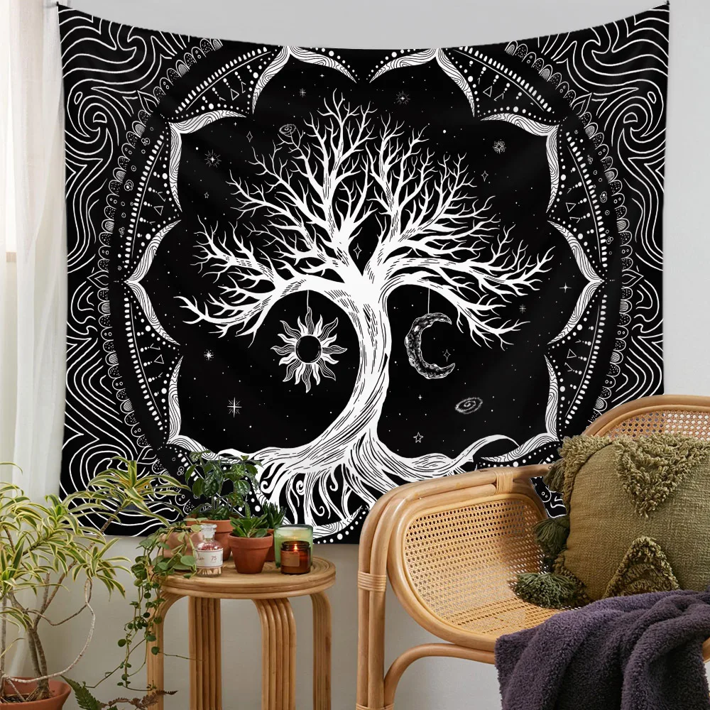 Tapestry Decor Mysterious Tree of Life Mushroom Forest Tapestry Wall Hanging Fairy Tale Bohemian Psychedelic Home Dormitory Dream Decor