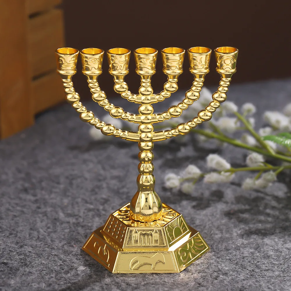 Small 7-Branch Candle Holder 113mm/4.13In Metal Golden Candles Cups Decor Shabbat Tabernacle Centerpiece Display Jewish Religion,candle holders
