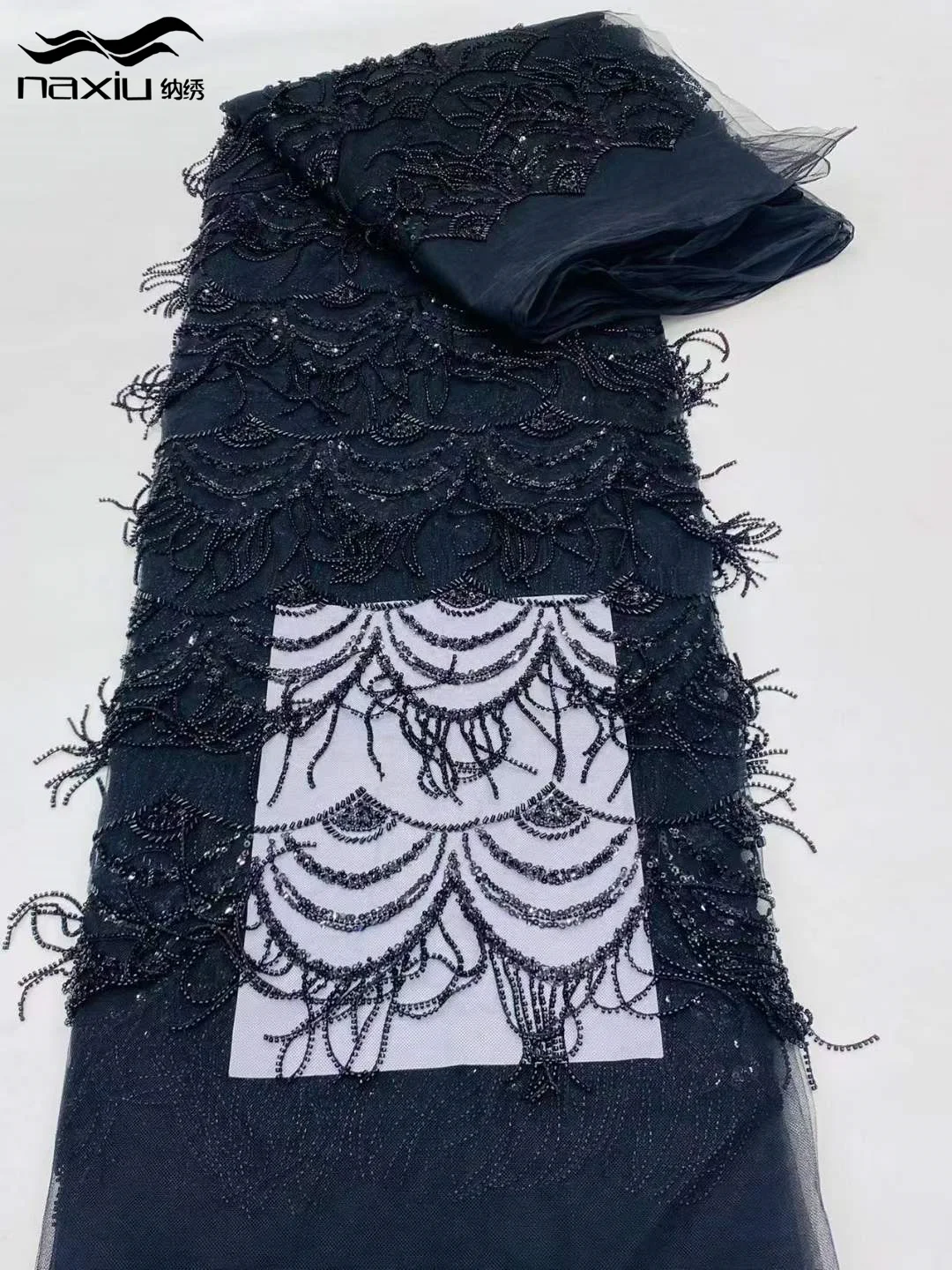 

Madison Luxury African Heavy Beaded Lace Fabric 203 High Quality 5 Yards Nigerian Sequins Bead Fabric Material For Wedding