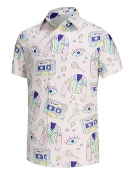 KYKU 80s Costume 90s Clothes Hawaiian Shirt for Men Button Down Shirts Short Sleeve Retro Disco Outfits 4