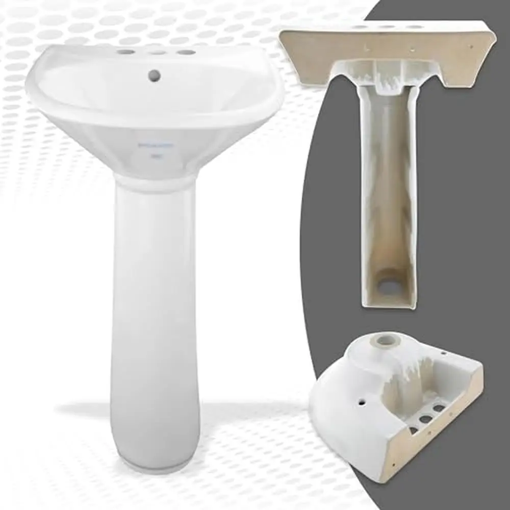 16" Compact White Pedestal Bathroom Sink with Overflow Heavy Duty Grade A Vitreous China Construction Easy Installation Vintage 2