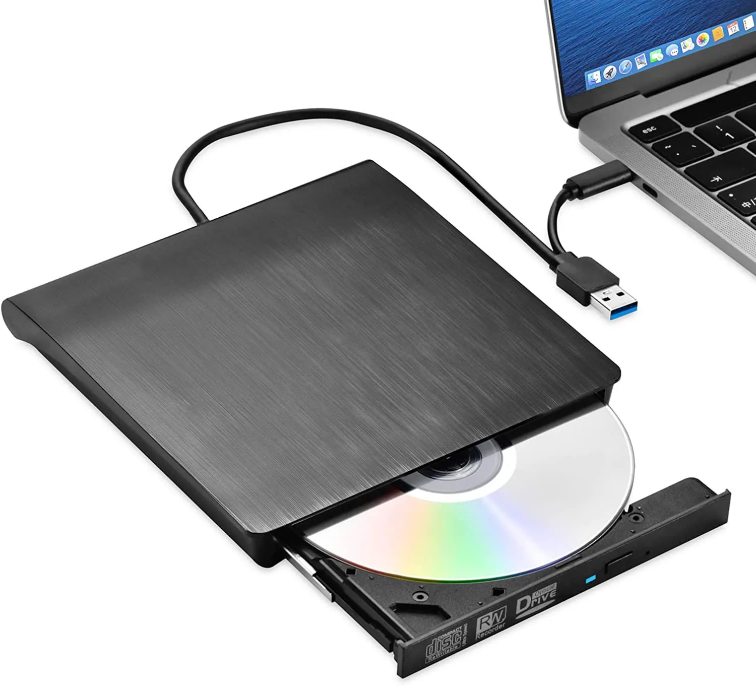 Lecteur dvd externe, usb 3.0 Type-c Burner Writer Reader Portable Pour Pc  Portable Bureau Macbook Mac Windows 7/8/10