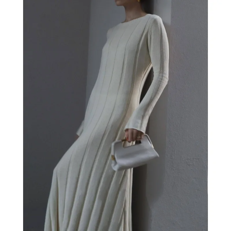 Fashion Loose High Waist Long Dress Female Long Sleeve Solid Pullover Dress Streetwear Knitwear Winter Women Maxi Dress