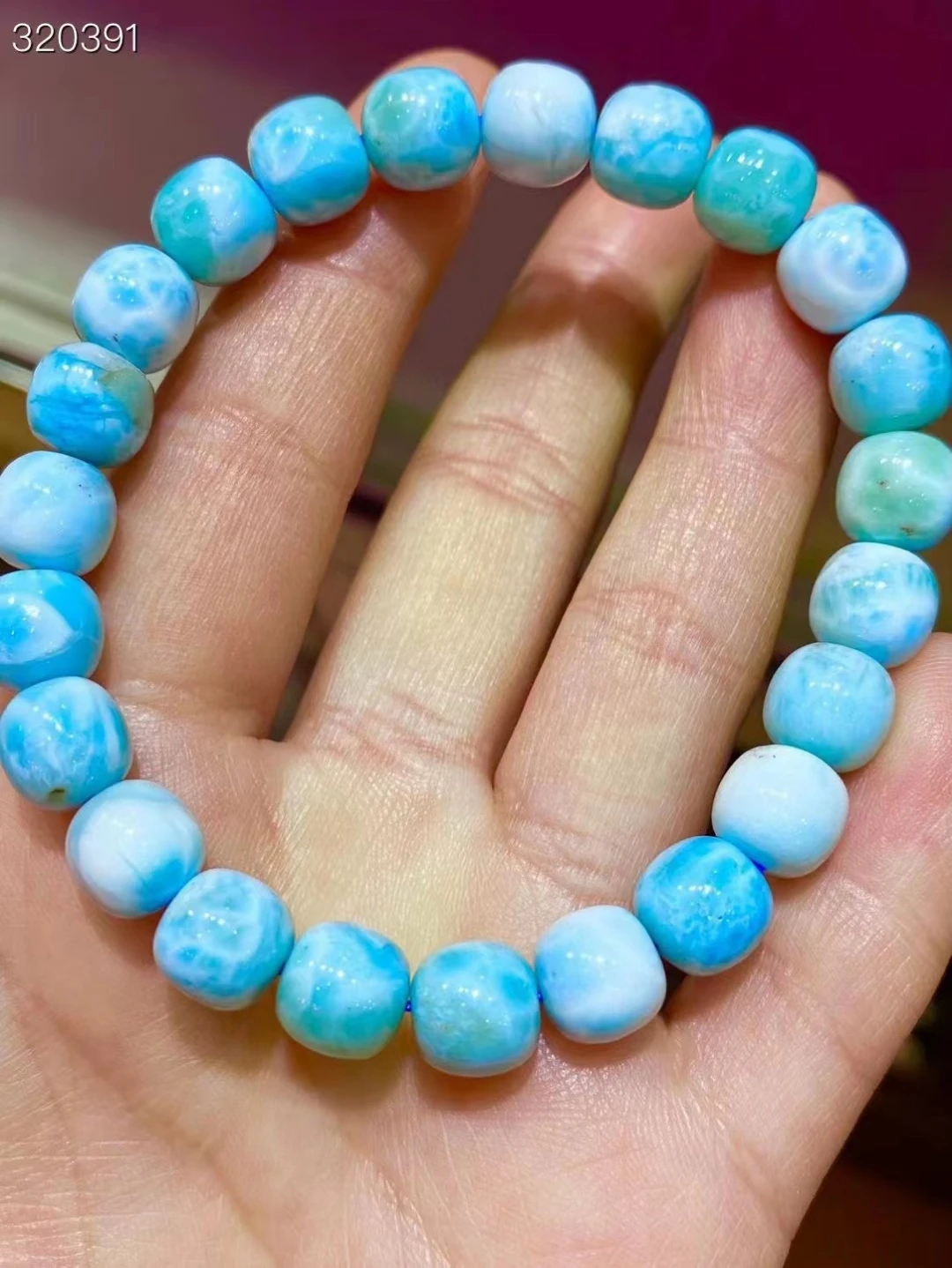 

Natural Blue Larimar Gemstone Bracelet Women Men 8.6x8.4mm Beads Larimar Water Pattern Rare Jewelry AAAAAA
