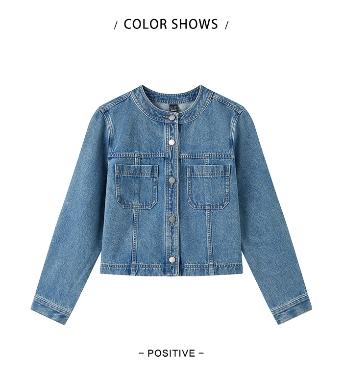 Denim Jacket Women Short Style Small And Taller Spring New Retro Round Neck Jacket Casual And Versatile Coats