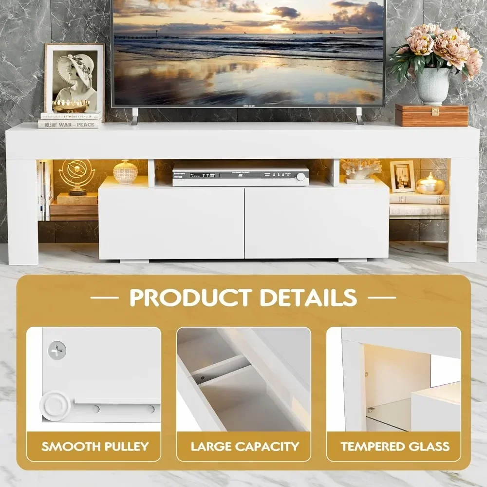 Media TV Console Table TV Stand with LED Lights Modern Entertainment Center Media and Open Shelf Console Table Storage Desk TV Stand