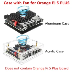 Orange Pi 5 Plus Case Aluminum Shell Active Passive Cool Shell with Silicone Heat Sink Fan Acrylic Case with Fan for OPI5 Plus