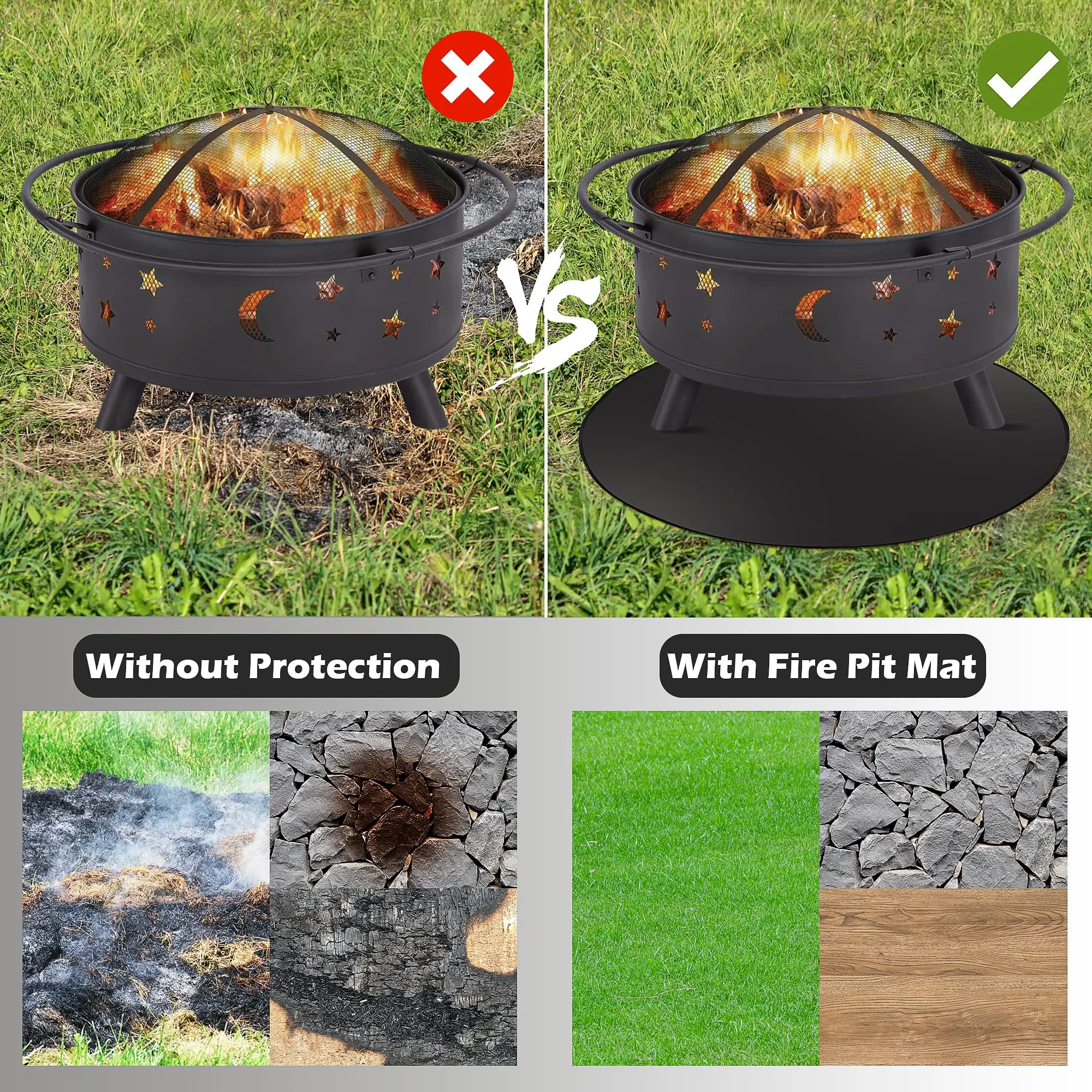 39in Fire Pit Mat for Ranger 3-Layer Fireproof Round Under Grill Mat Reusable Waterproof Pad Outdoor Wood Burning BBQ Fire Pit Mat