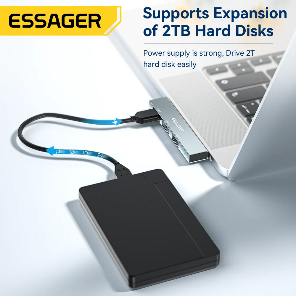 Essager 3 in 1 Type C to USB Hub 3 Ports C Extended Plug Portable USB High Speed Hub For Macbook Pro Computer Accessories