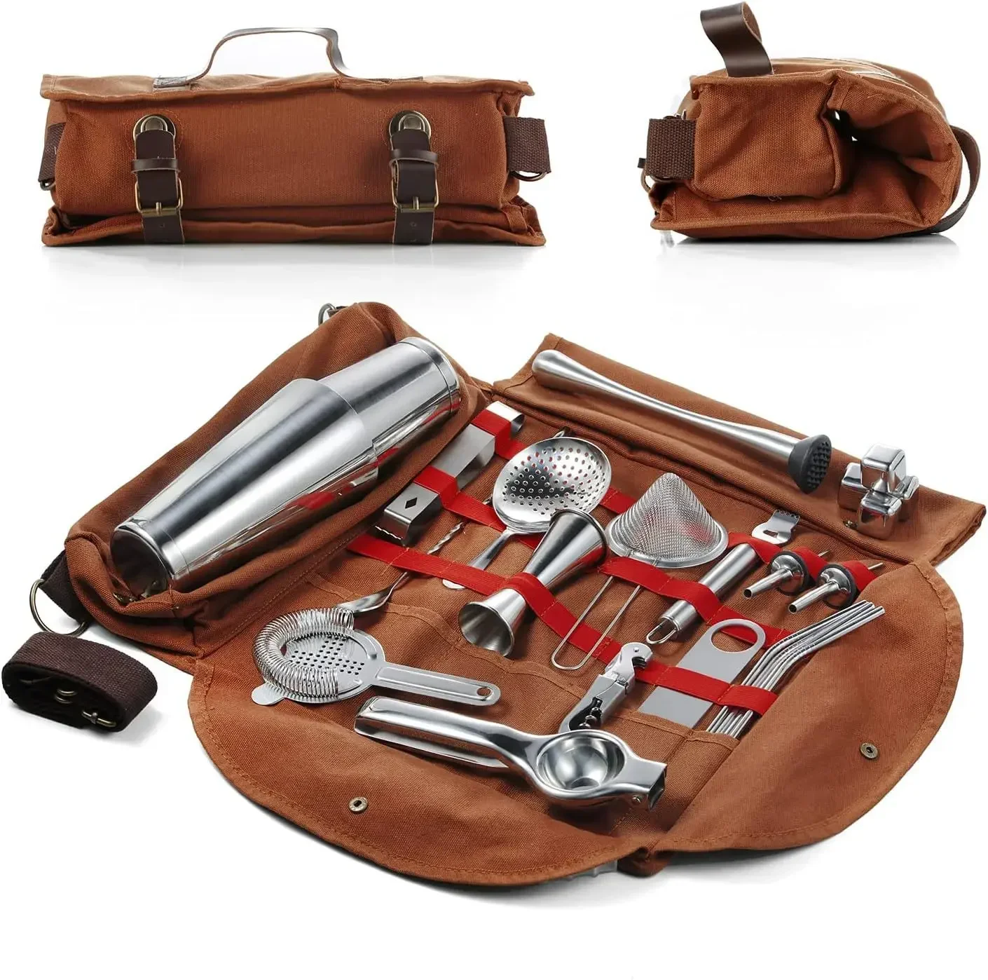 

Bartending Portable Kit Outdoor Camping Canvas Kit One-shoulder Bartending Tools Storage Bag