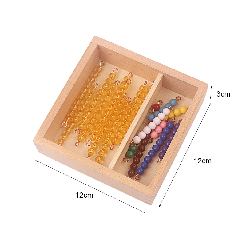 Montessori Math Bead Toys 10 Pcs Golden Beads Bars & Colorful Beads Bars 1-10 with Wooden Box Beads of Seguin Board Counting Toy