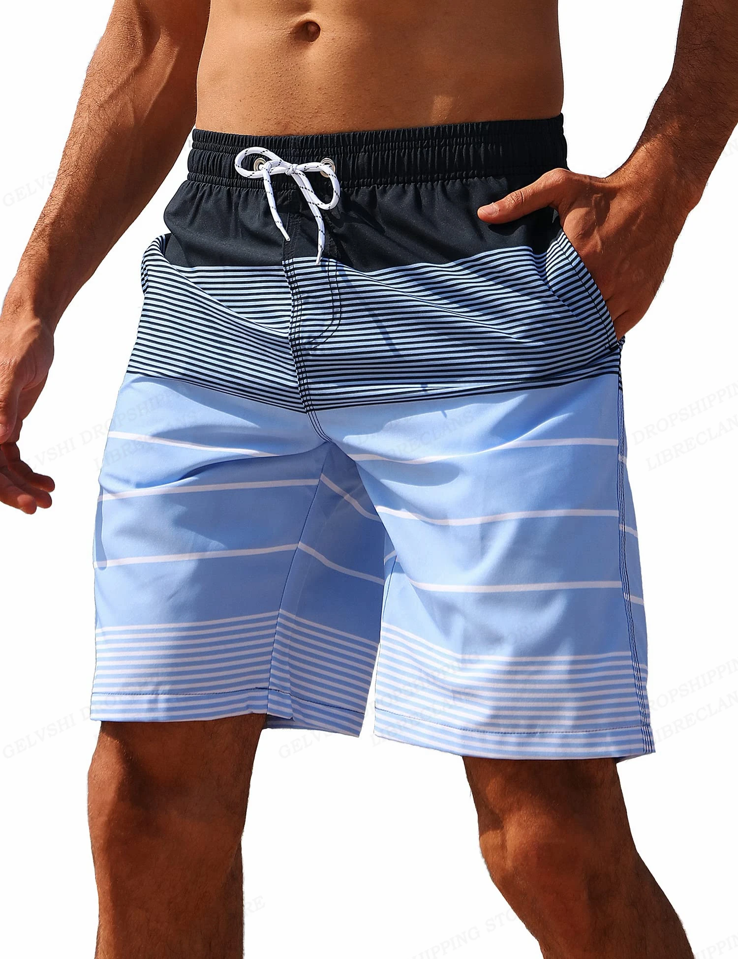 Striped Beach Shorts Men Fashion Swimwear Board Shorts Trunk Gym Fitness Pants Men's Briefs Swimsuit Kids Beachwear Short Boy - Image 2