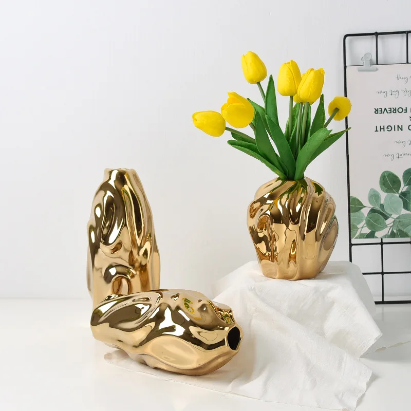 Modern Light Luxury Creative Ceramic Golden Vase Decoration Living Room Bedroom Decoration Cabinet Flower Vase Home Decoration 2