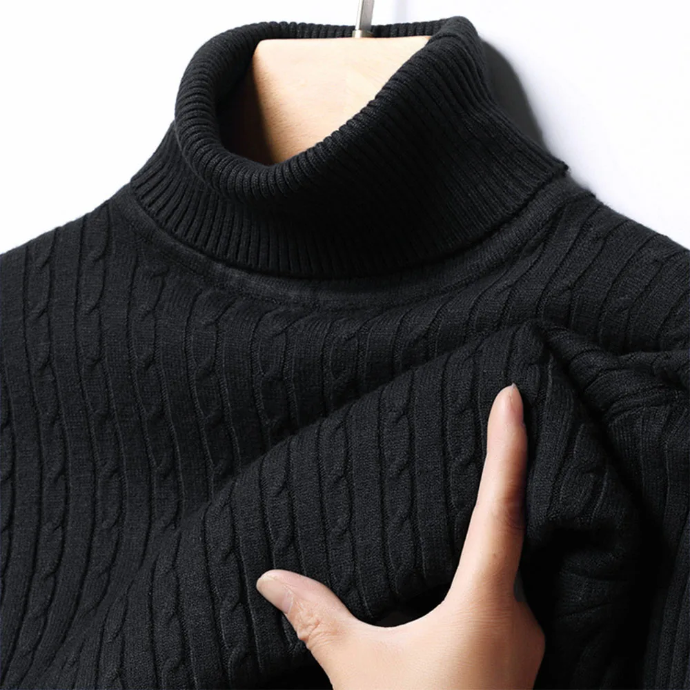 Herbst Winter Herren Rollkragenpullover Warm Slim Fit Strickpullover Jacquard Gestreift Gemütlich Weich Strickwaren Basic Style