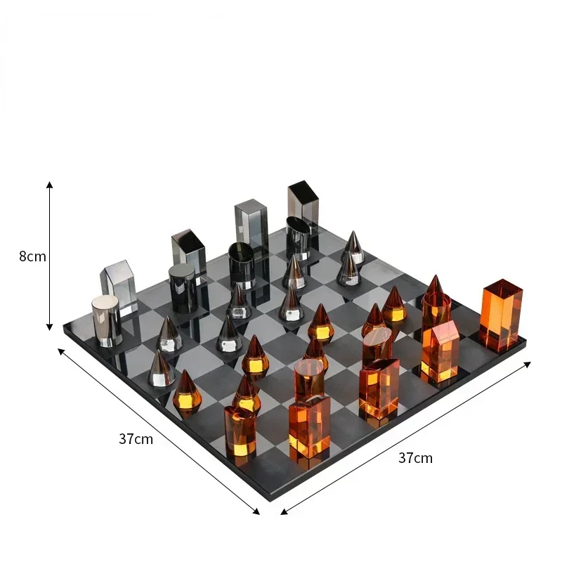 B-M Geometric Crystal Chess Chessboard Clear Glass Chess Piece Color Square Decorative Figurines Home Decoration Accessories