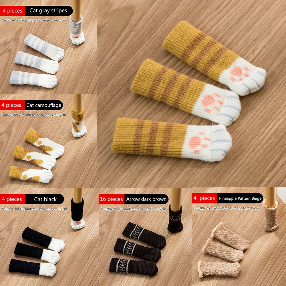 4/16 Pieces Furniture Table Foot Cover Mute Non-slip Mat Table and Chair Foot Pad Foot Cover Cat Claw Knitted Socks