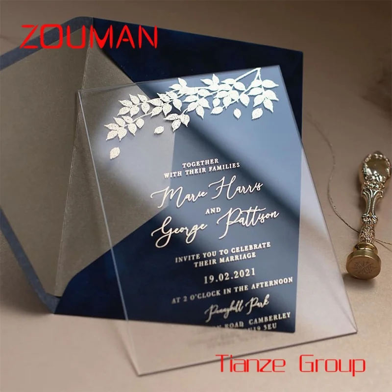 Custom , Factory Custom Logo and Design Professional Card Custom Acrylic PVC Transparent Wedding Invitation Card