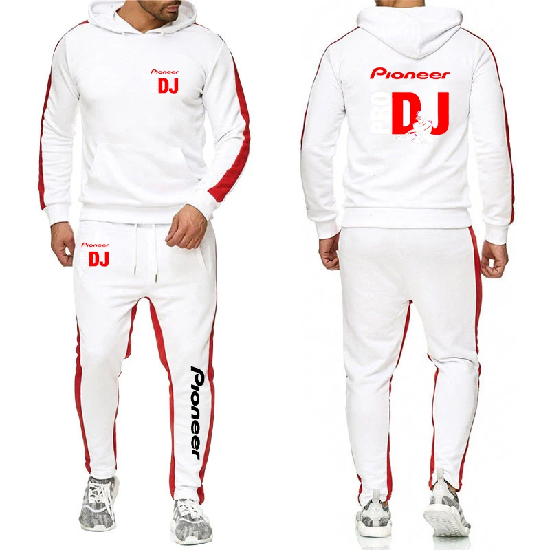 DJ Pioneer PRO 2022 남성용 새로운 단색 후드 프린트 워머 하라주쿠 풀오버 후드 티 스웨터 탑스 + 스웨트팬츠 정장, 2 피스