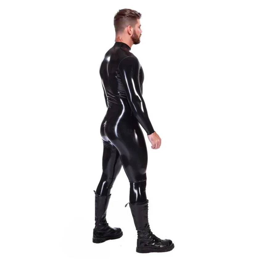 customized latex catsuits men's black latex bodysuit crotch design rubber wear costume rubber clubwear cosplay