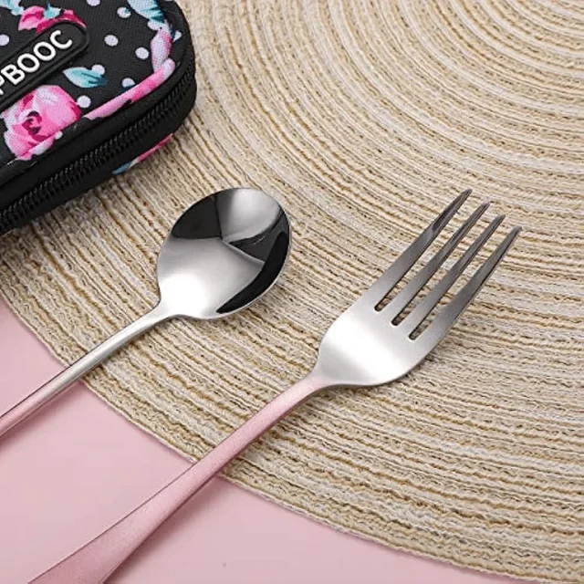 Set di utensili da viaggio – Posate portatili riutilizzabili con custodia per il trasporto per pranzo, campeggio, scuola e picnic 5