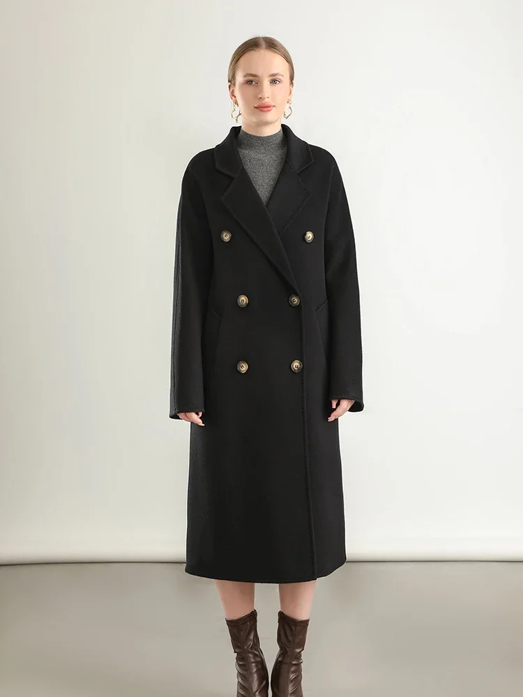 M 801 Real Pure Wool Overcoat Handmade Turn-down Collar Belt Dense