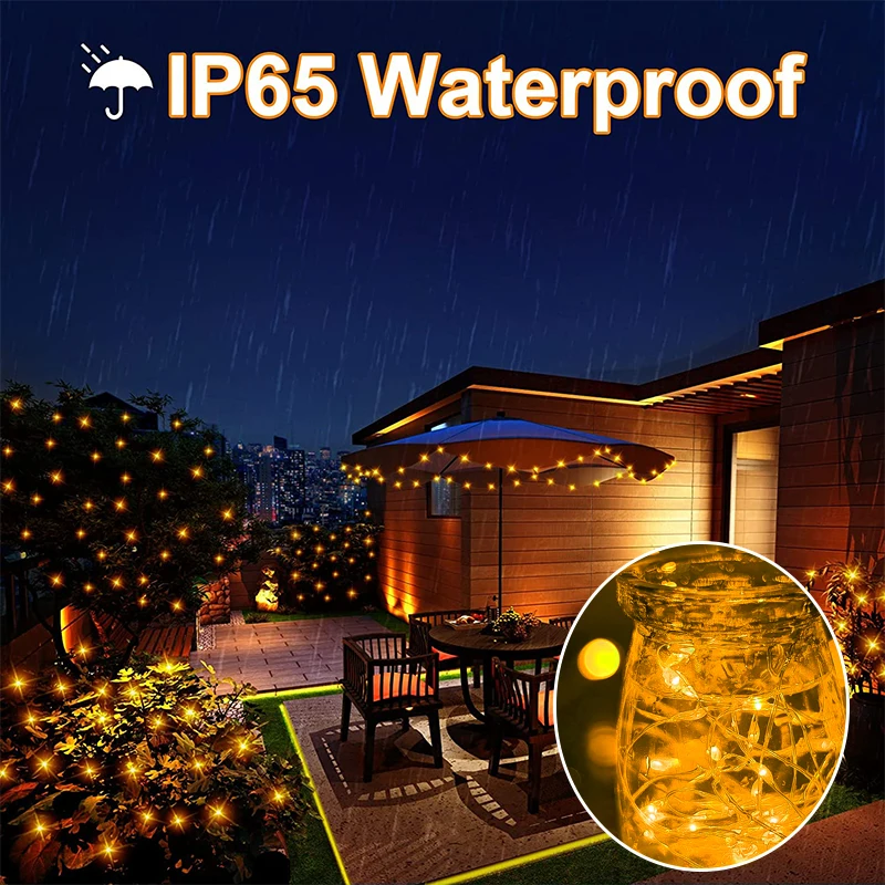 Solor LED Fairy Lights Waterproof Copper Wire String Lights Outdoor Garden Tree Patio Fence Yard Decoration Christmas Garland
