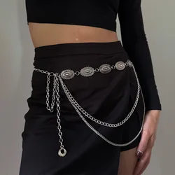 Bohemian Ethnic Style Metal Waist Chain Belt - 120cm (Silver Tassle - 110cm)