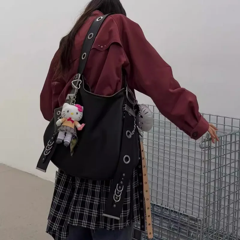 Belt buckle Women Luxury Designer Handbag And Purses PU Rivet Multiple Pockets Y2K Large Capacity Shoulder bags big totes