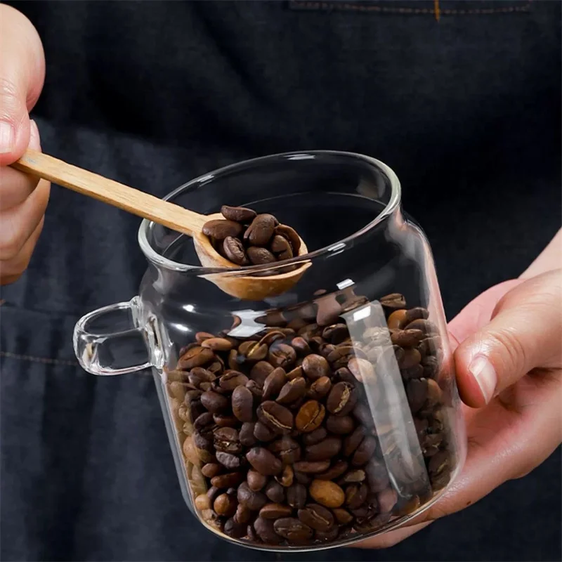 Coffee Bean Storage Jar Glass Sealed Containers Grains Jar with Wood Spoon Clear Spice Jars Kitchen Moisture-proof Storage Tank 3