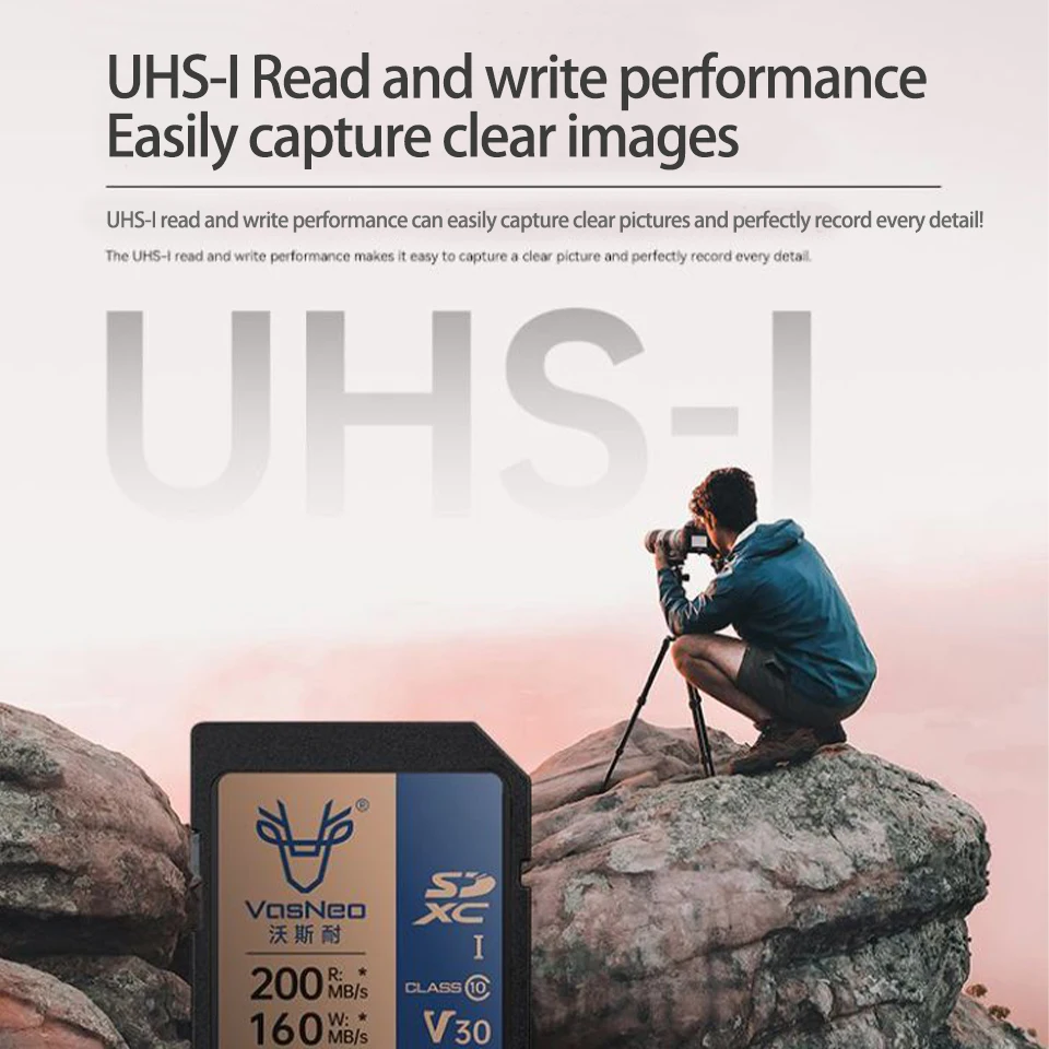 VasNeo SD4.0 V30 64G 128G 256G Memory Card High Speed Transfer UHS-I SD Storage Card to Capture 4K HD Video for Camera