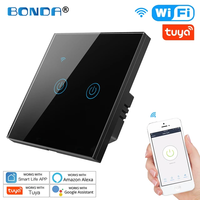 Tuya WiFi Smart Light Switch Eu Luxuray Glass Panel Touch Sensor Smart Life Wall Switch 220V Voice Work with Alexa Google Home 656 Black 02