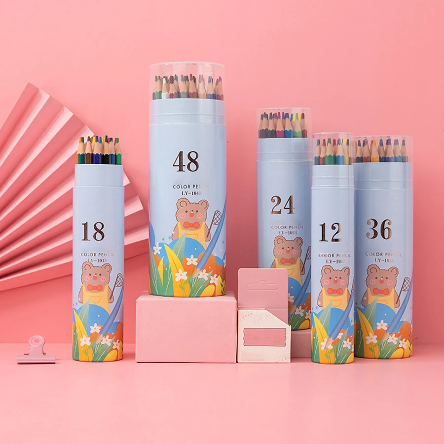

Масляный цветной карандаш 12/24/36/48 цветов, художественные принадлежности для рисования, Набор детских кистей с мультяшным рисунком, школьные и офисные принадлежности, канцелярские принадлежности