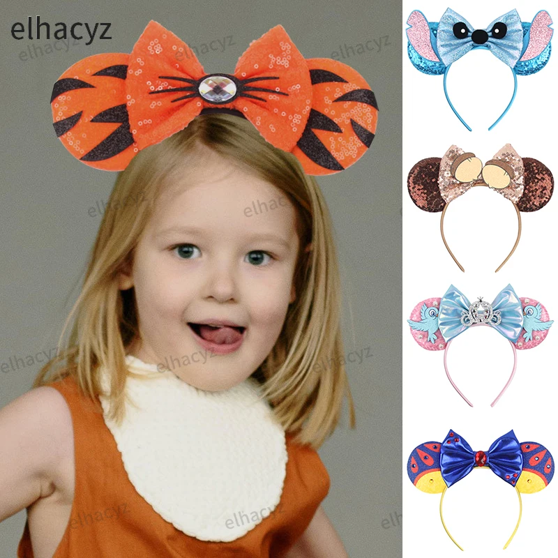 New Cartoon Mouse Ears Headband Sequin Bows Girl Adult Kids Festival Carnival Party Cosplay Hair Accessories Princess Hairband disney mickey mouse headband shanghai disney cartoon transparent ear headband cosplay plush adult kids headband