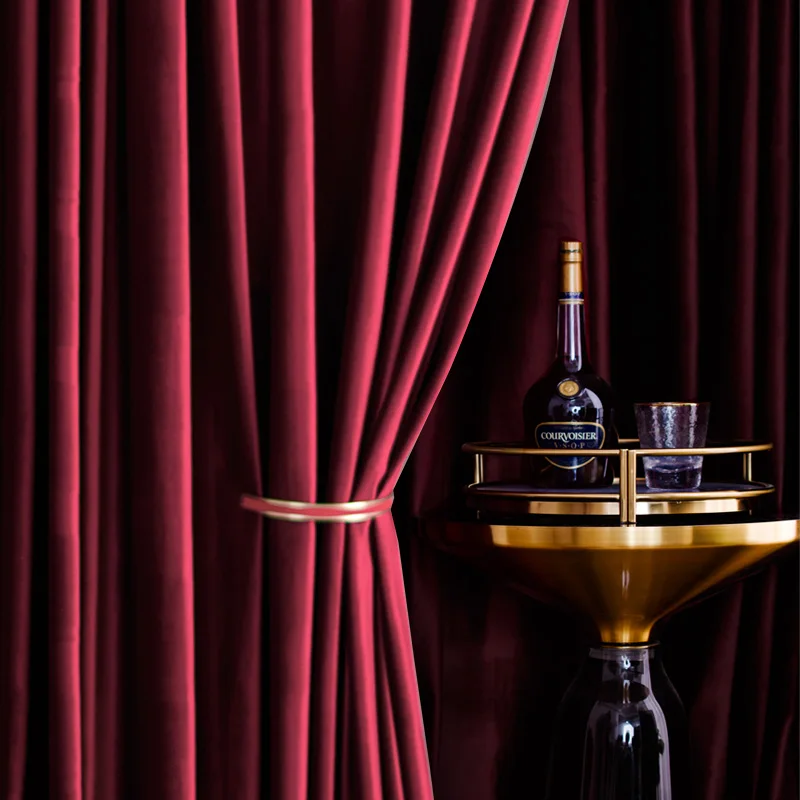 

Luxury Nordic Curtains for Living Dining Room Bedroom Velvet Fabric Burgundy Thick Curtain Tulle Finished Product Customization