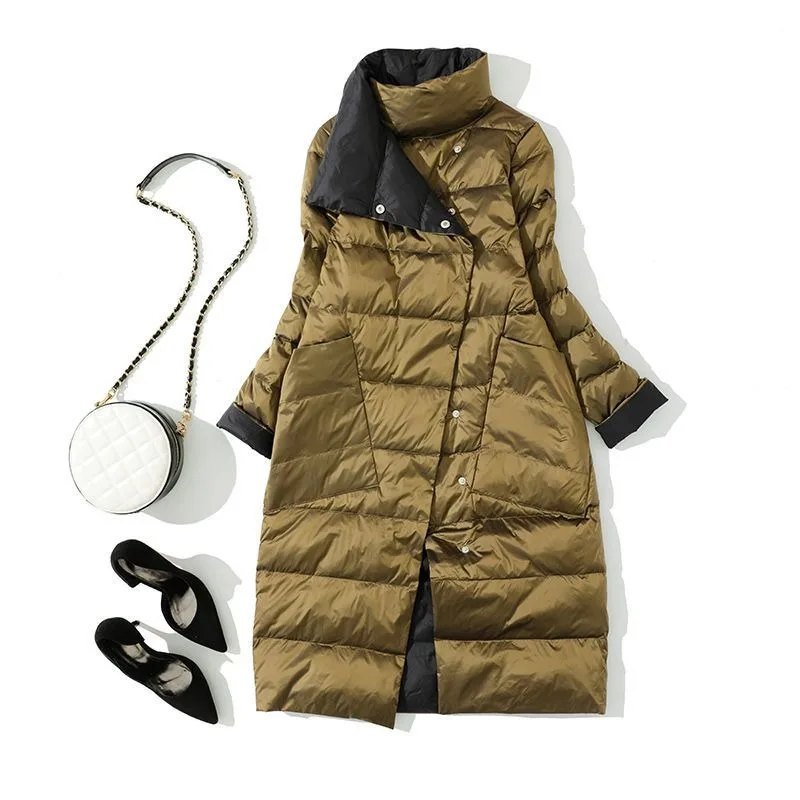 2023 New Women Down Jacket Winter Coat Female Mid-length Below The Knees  Parkas Frivolous Loose Outwear Reversible Overcoat