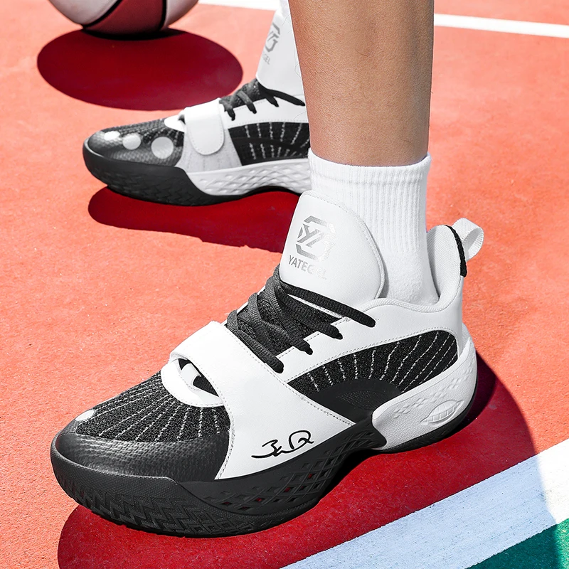 Men's White Black Professional Basketball Shoes High-traction Sole Breathable Mesh Supportive Strap Athletic Sports Sneakers for
