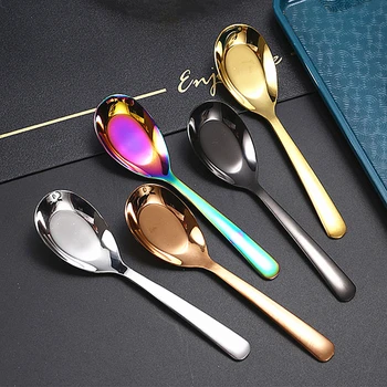 Cucchiai a fondo piatto in acciaio inossidabile manico lungo zuppa tè cucchiaio da pranzo mestolo cucchiai per la casa stoviglie utensili da cucina 1