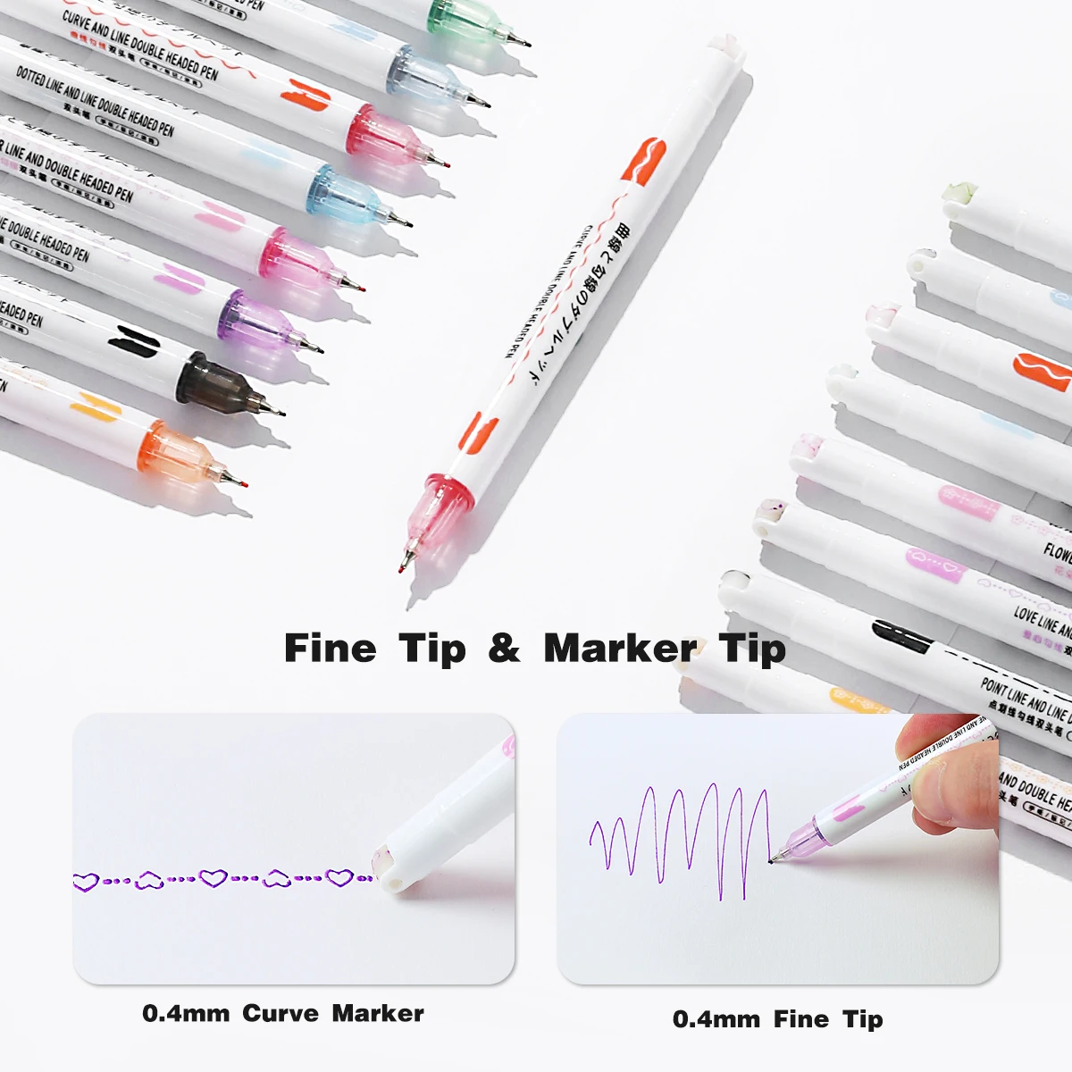 Contour Marker 8pcs Dual Line Dual Tip Curve Pens Multicolor Fun Curved Quick Dry Markers Note Drawing Highlighter