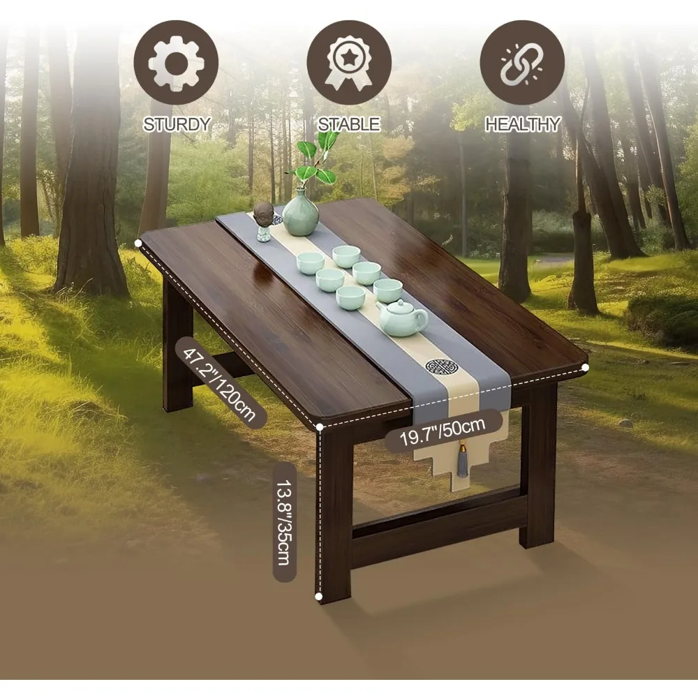 Foldable Japanese Floor Table, Folding Low Coffee Table, No Assembly Tea Table for Sitting On The Floor, Modern Wood Altar Table 3