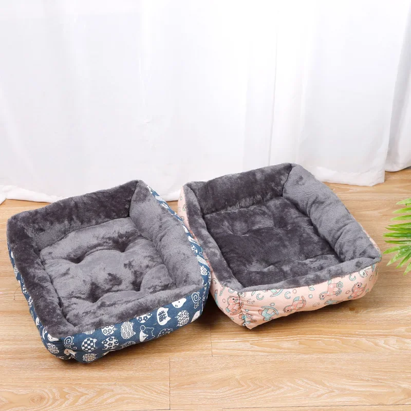 Pet Bed Dog Cat Square Plush Kennel Cattery Sofa Basket Ultra Soft Washable House Supplies Puppy Kitten Accessories