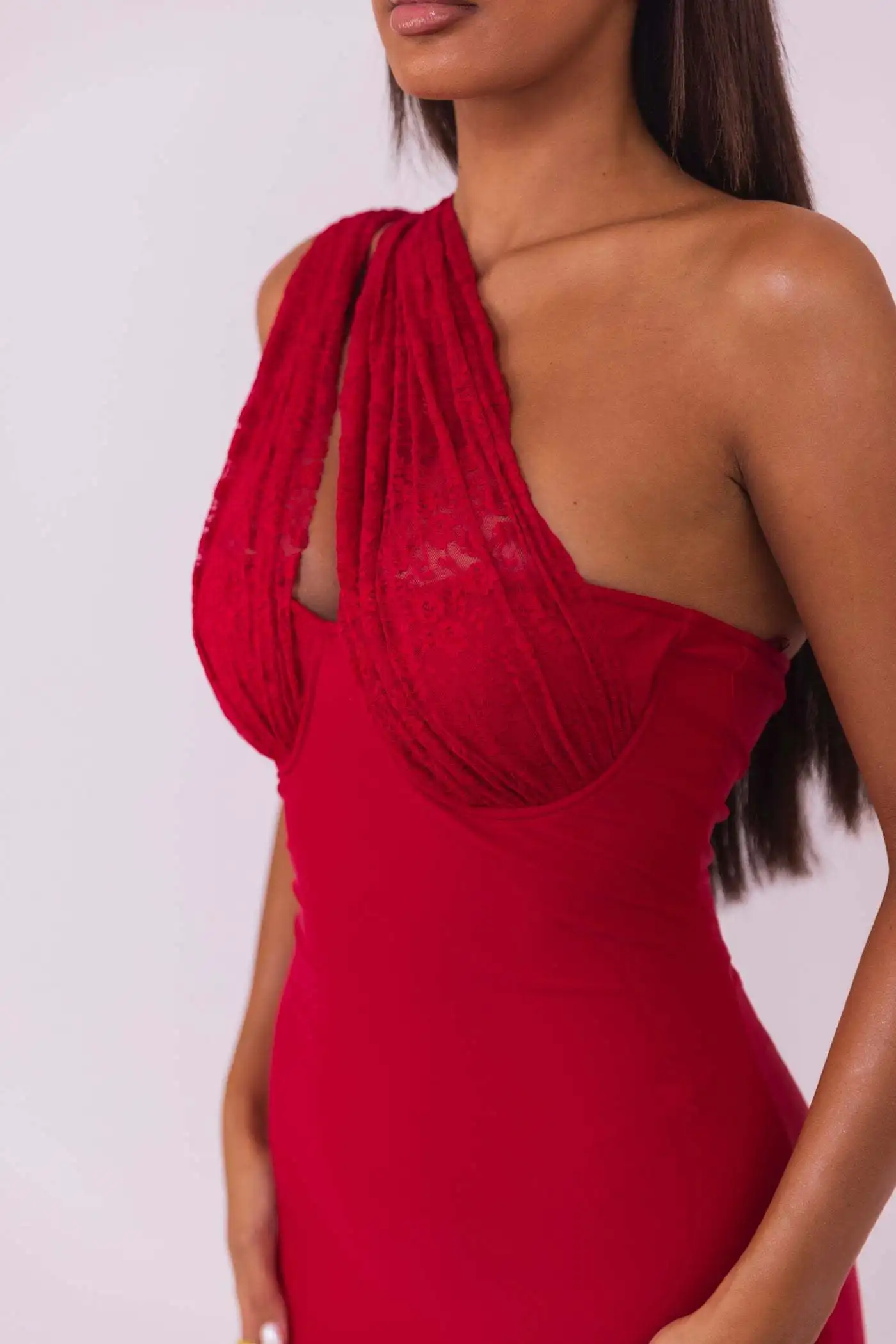 Sexy Hanging Collar Lace Patchwork Deep V Evening Dress Women Elegant Backless Party Club Vestido Autumn/winter New