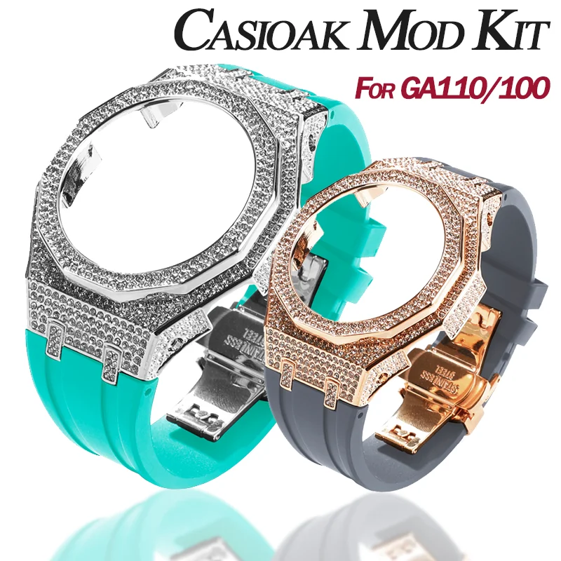 Casioak Luxury Mod Kit Per G Shock Ga100 Serie 110 Diamond Case Strap Bezel Set Per Elastico Al Fluoro Per Casioak Ga110/100