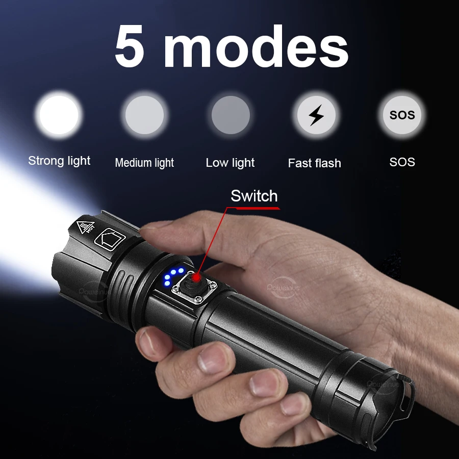 XHP360 슈퍼 높은 전원 Led 손전등 USB 충전식 LED 손전등 매우 강력한 랜 턴 18650 토치 야외 램프