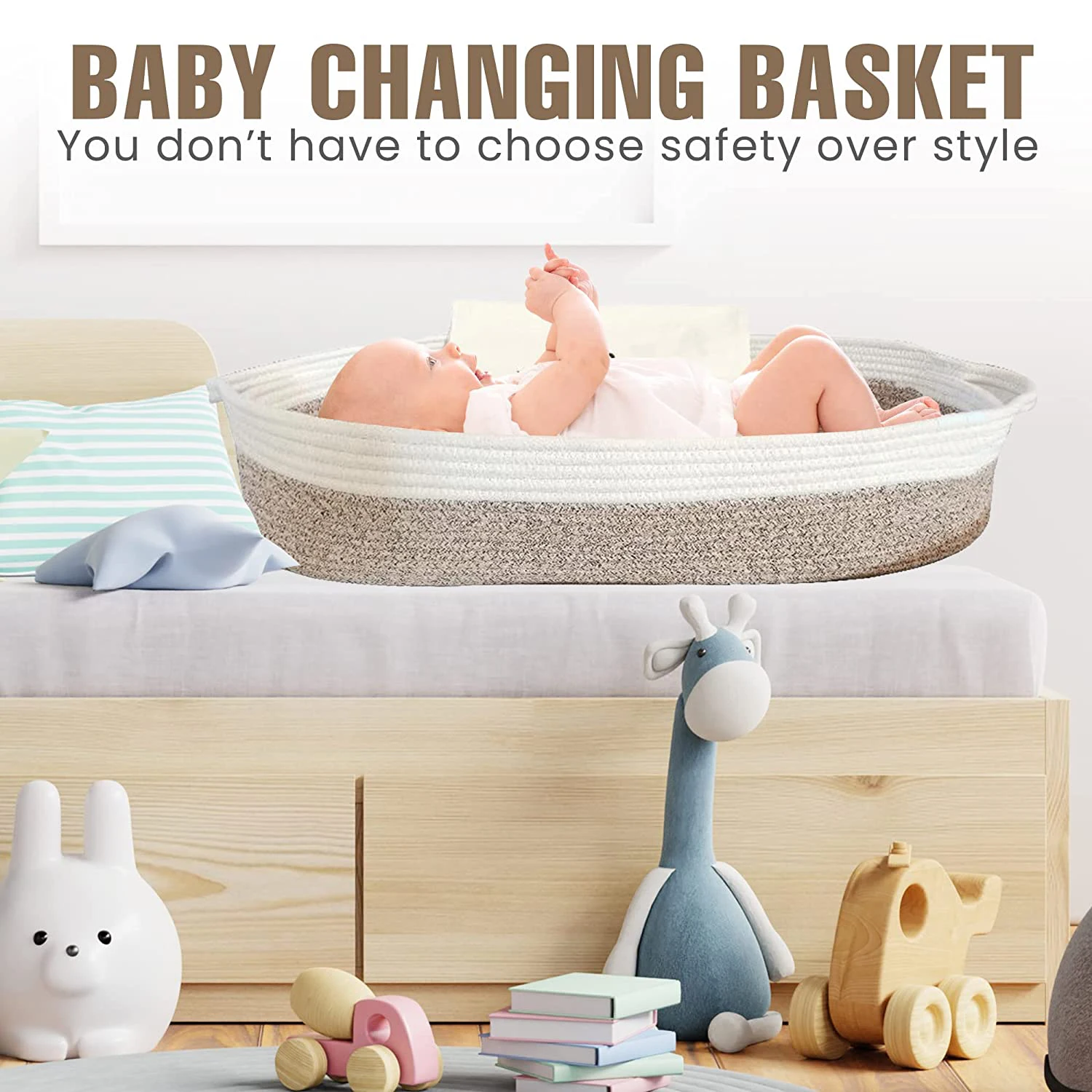 Handmade Soft Waterproof Foam Pad Cover Cotton Rope Baby Diaper Changing Table Basket Baby Carrying Basket