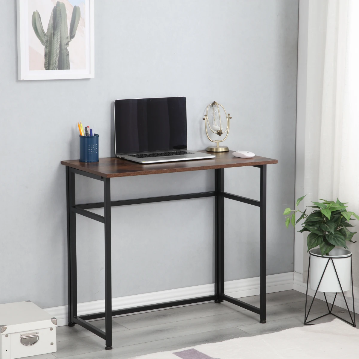 Foldable Small Computer Desk Home Office Desk Table Workstation for Small Places (Rustic Brown and Black)[US-W]